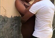 Ebony Neighbor Doggystyles Monster Cock in Backyard and Inside