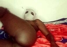Curvy black girl next door masturbates alone in her room