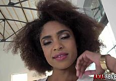 Hey, watch this black babe get her big ass fingered before sucking cum in mouth.