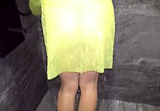 Horny Girlfriend Sucks Cock in Shower with Raincoat On