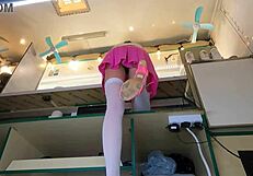 Hot young chick gets upskirt voyeured at work hidden cam