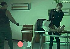 Dominatrix Mistress April torments slave on special prison bed with electro shocks.