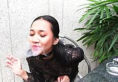 Young Girl Smokes Topless In Leather Skirt Outdoors With Pov