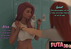 Wow! Futa redhead gets her huge dick sucked by succubus teacher!