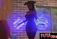 Wow! Futa redhead gets her huge dick sucked by succubus teacher!