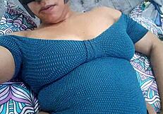 sexy brunette teases with big tits during horny pussy massage