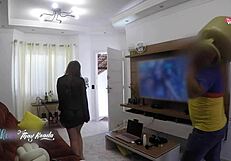 Hot wife Thay Ksada flashes delivery man after shower in just a nightgown