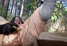 Wow! My tender stepsister slut jerks off in the forest!