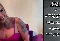 blonde with big tits strips and rips clothes