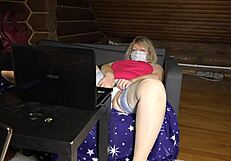 Mature Housewife on Webcam Teases Friend with Chubby Figure, Stockings, Big Ass Under Skirt