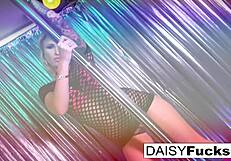 Blonde stripper with big tits masturbates to orgasm on pole