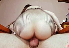 reverse cowgirl cock riding and squatting out a huge pussy creampie on big cock