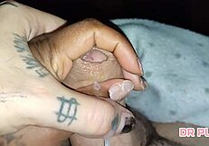 Ebony Beauty Delivers Intense Handjob On Massive Cock With Cumshot