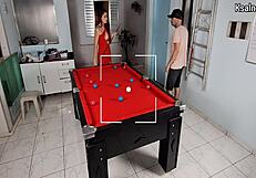 teaching my sister-in-law to play pool