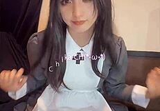 black-haired nurse crossdresser quietly masturbates in private video