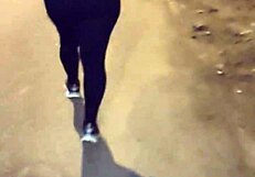 Mature Big Ass Flashes In Transparent Leggings Outdoors