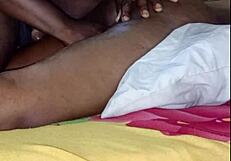 petite black teen's first time, afraid of large animal body