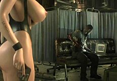 Claire redfield shows off her athletic topless fitness routine