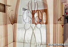 Busty milf surprises hunk stranger with sloppy blowjob