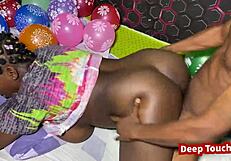 Couple enjoys christmas sex with toys and big tits