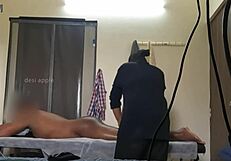 At the spa, a daring guy flashes his junk to the surprised girl.