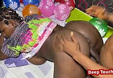 Couple enjoys christmas sex with toys and big tits