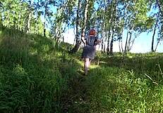 Hey, look at this dildo we found in the forest! Watch girlfriend pound milf doggystyle with shaking big ass.