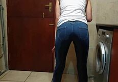 Pisswhore Peeing in Jeans While Smoking and Stripping - WOW!