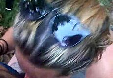 Adventure Time! Blonde Sucks in Public Woods for Liquid Lunch