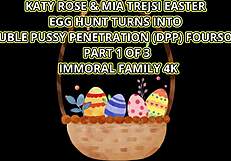 Redhead sluts Katy and Mia scream during rough taboo egg hunt with stuffed cunts.