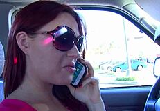 Jessica Ryan, in fishnets and heels, bends over for an older man to lick her shaved pussy before doggystyle with big black dick.