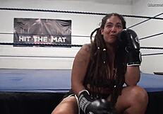 Male versus female in mixed boxing spar with feisty feminista