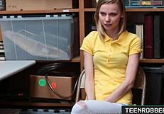 Catarina Petrov enjoys rough pussy licking and blowjob in teen robbers shop