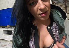 Cheating Wife Sucks Husband’s Friend in Hot Jumpsuit and Fur Hooded Jacket Preview