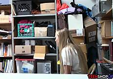 Dumb blonde shoplifter caught and fucked by security