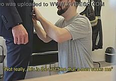 Straight Broker Gets Convinced For Blowjob And Handjob On Monster Cock!