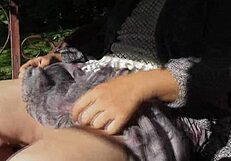 Hairy mature flashes upskirt in public carriage outdoor. Part 2 shows more.