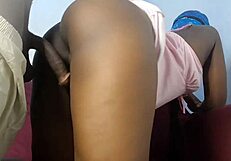 Masked Brunette Flashes Natural Tits and Ass!