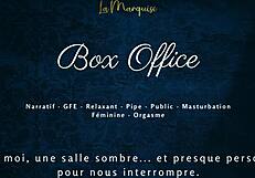 Box Office Babe Delivers Gentle Public Blowjob with French Flirt!