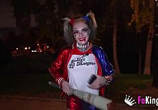 lady medusa as harley quinn moans during deepthroat blowjob with big cock