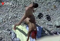 Curvy milf enjoys beach activities in public