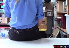 Female mall cop milf blackmails young guy into rough sex at work