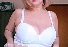 Mature Blonde In Lingerie Shows Off Big Tits And Natural Pussy Lips