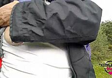 Kinky Mother Flashes Pierced Nipples Outdoors