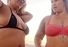 Flashing at the beach with my naughty friend. Ready to take that virgin boy's innocence?