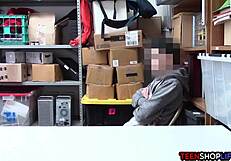 Female mall cop milf blackmails young guy into rough sex at work