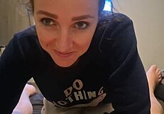 Skinny Babe Swallows Cum After Sloppy Blowjob