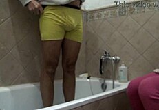 Taboo family stepmother watching how her stepson washing his dirty cock?