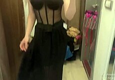 Trying Erotic Outfits in a Small 18+ Shop. Door and Curtain Wide Open for All to See!