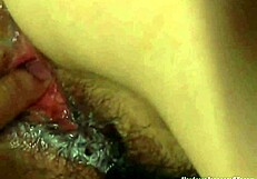 Creampied milf's hairy pussy slammed hard across the bar top